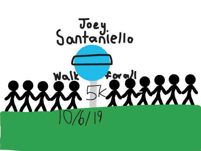 Animation Announcing the Joey Santaniello Walk for All 5K, October 6 at 9 am at Columbine High School. Graphic created by Student Jacob Ewert